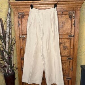 Ann Taylor Cream Wide-Leg Pleated Linen high rise Pants Sz 4T